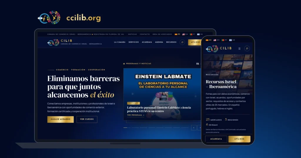 Nuevo sitio web ccilib.org en un ordenador portátil y un teléfono móvil