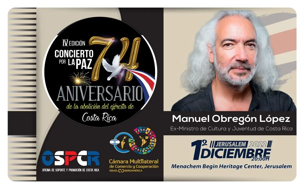 Manuel Obregón representa a Costa Rica en el 4.º Concierto por la Paz en Israel